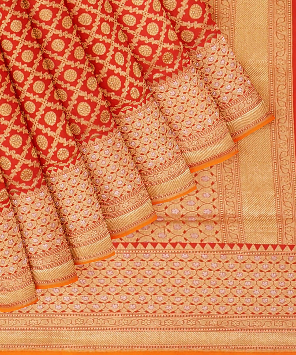 Orange handloom silk katan banarasi saree